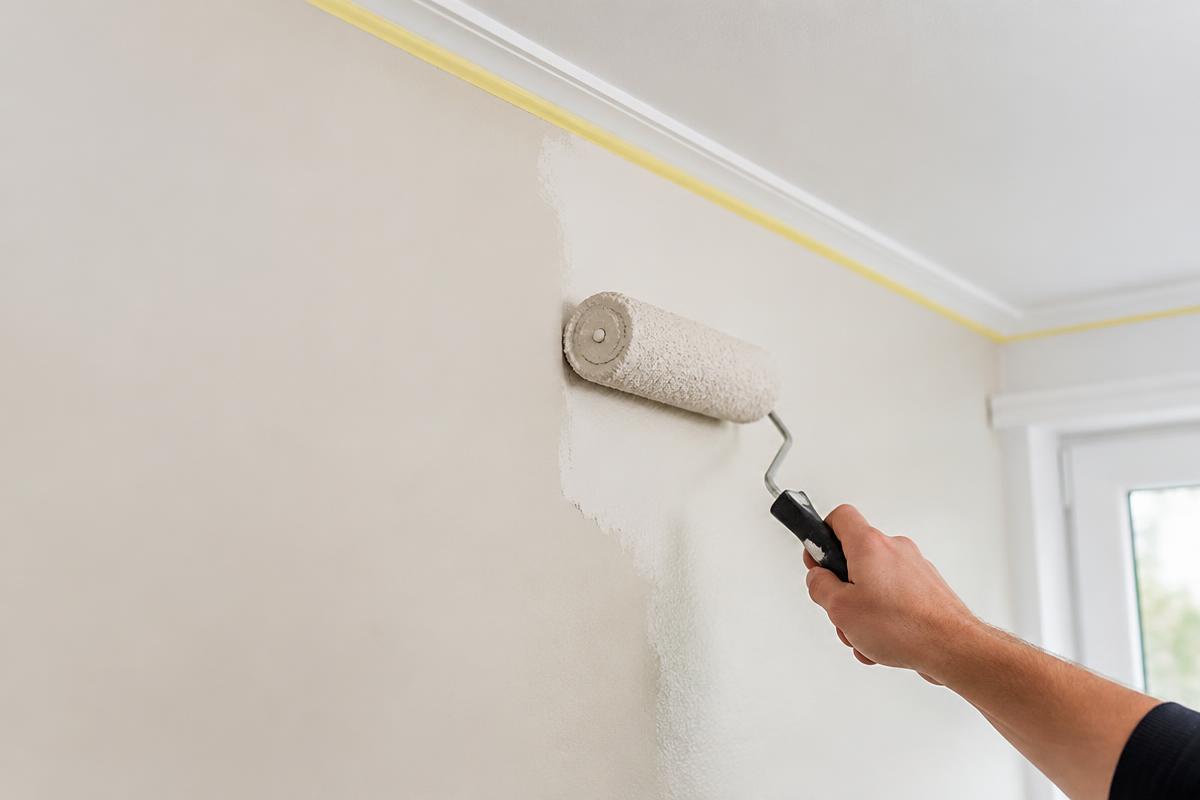Verfroller op een binnenwand