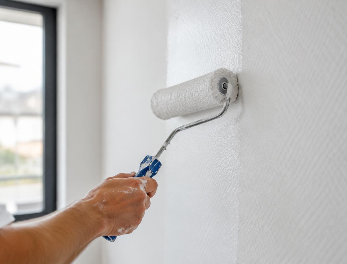 Gesausde wand op renovlies met strakke afwerking